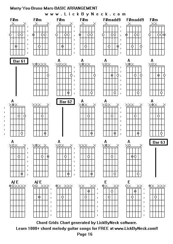 Chord Grids Chart of chord melody fingerstyle guitar song-Marry You-Bruno Mars-BASIC ARRANGEMENT,generated by LickByNeck software.